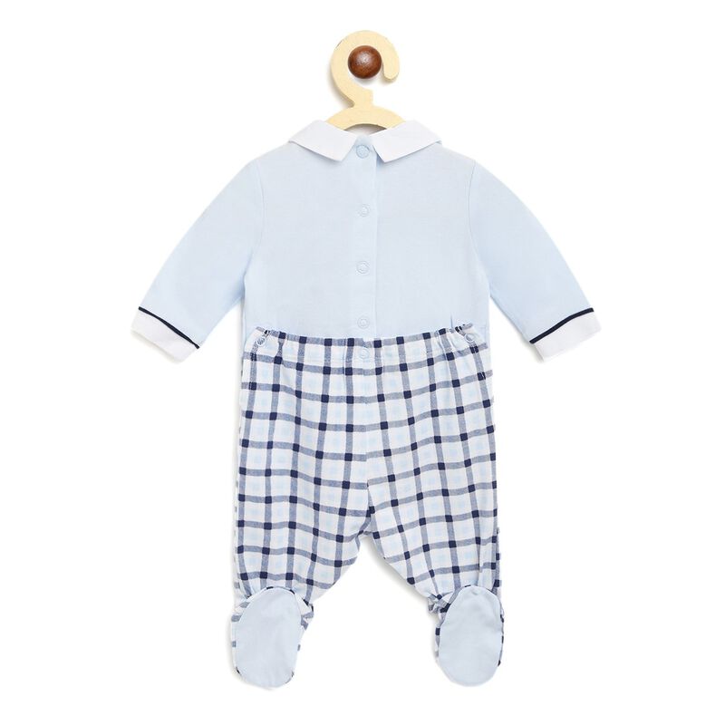 Boys Light Blue Checkered Nappy Opening Babysuit image number null